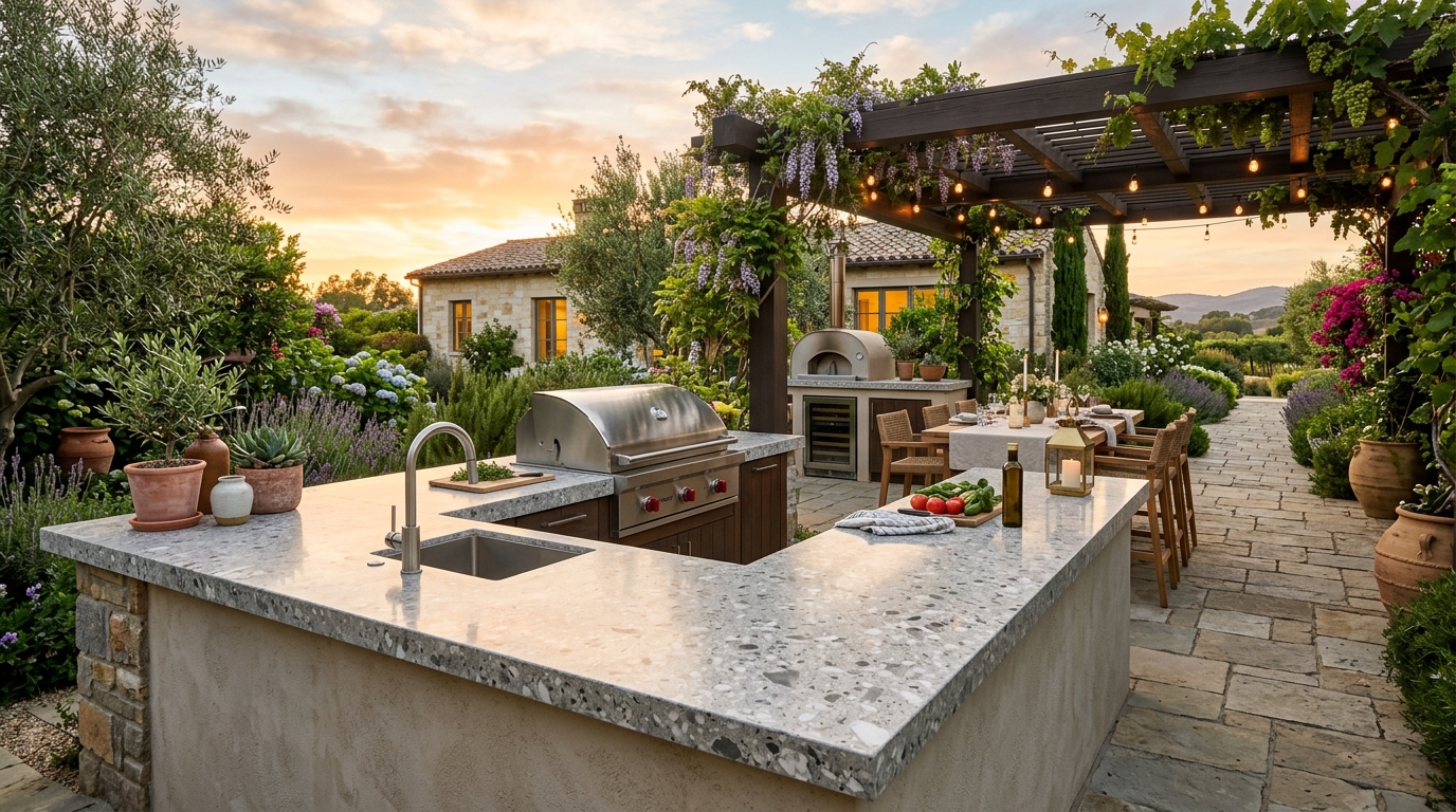 Precast Terrazzo Countertop Solutions in Outdoor Kitchen Designs